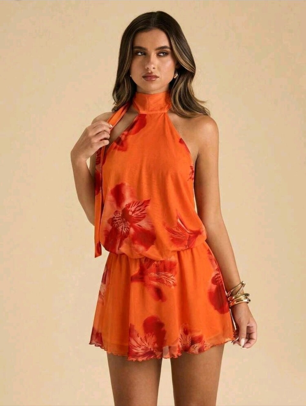 BAE  Elegant Floral Print Backless Mini Suspender Dress - Picture 5 of 7